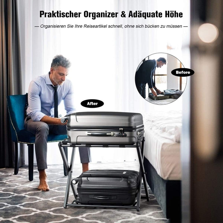 RELAX4LIFE Kofferständer Metall, Kofferablage mit 2 Ebenen, Gepäckablage klappbar, Kofferbock mit 4