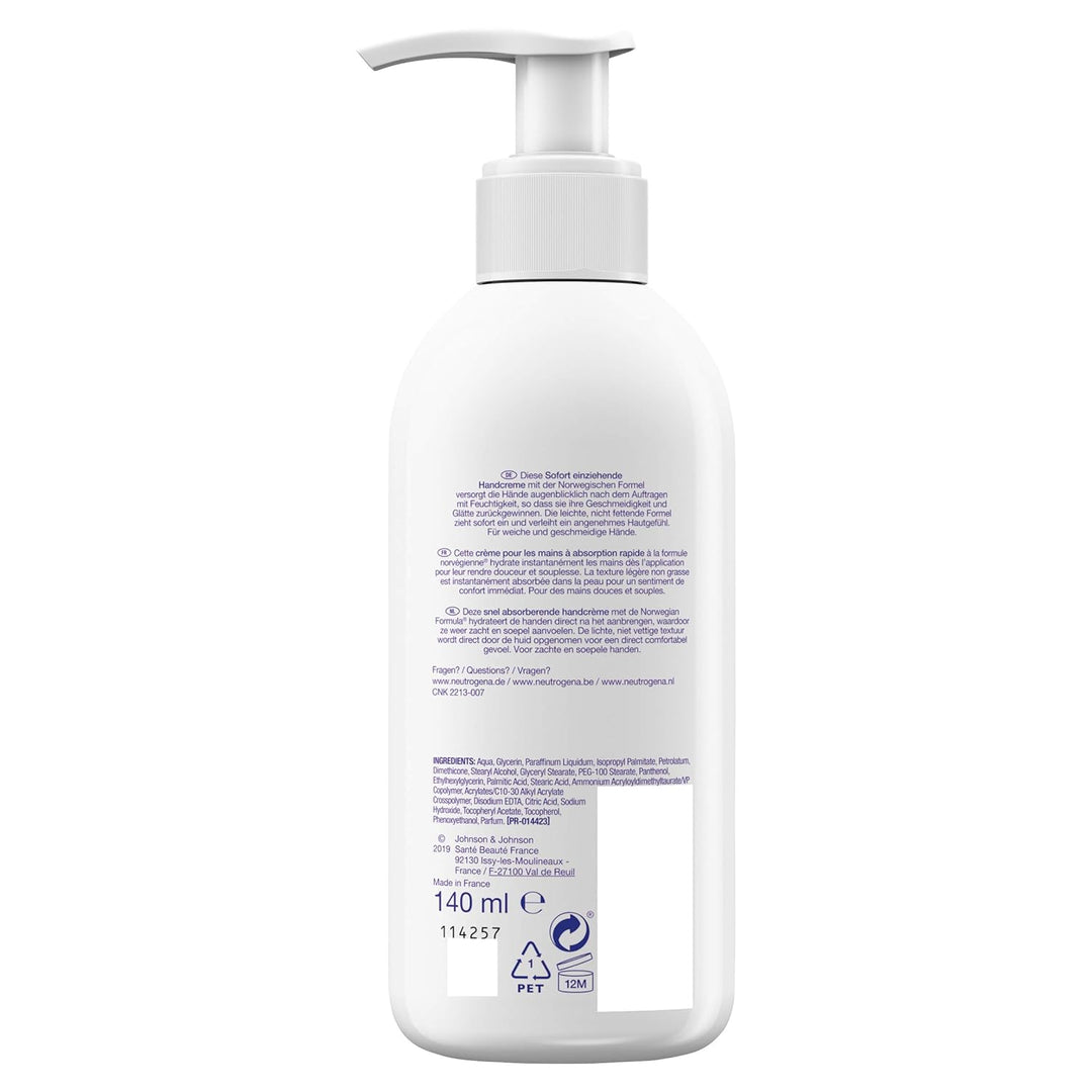Neutrogena sofort einziehende Handcreme, Leichte Formel, 2er Pack(2 x 140ml) 0.5 ml (2er Pack), 0.5