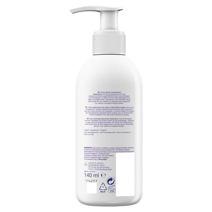 Neutrogena sofort einziehende Handcreme, Leichte Formel, 2er Pack(2 x 140ml) 0.5 ml (2er Pack), 0.5