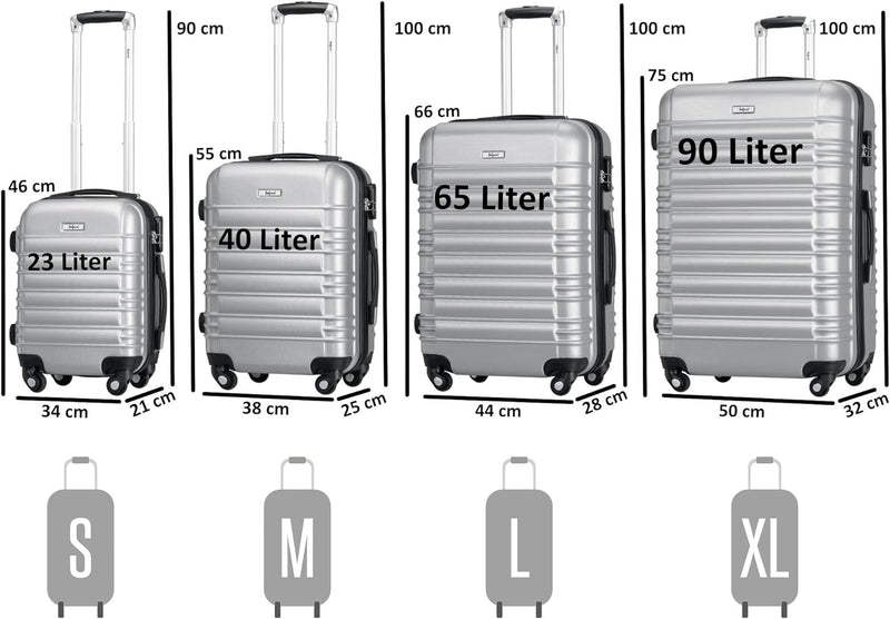 Zelsius Koffer Set 4 Stück, Grau | ABS mit Zahlenschloss, 4 Rollen und Innen Trennwand | Handgepäckk