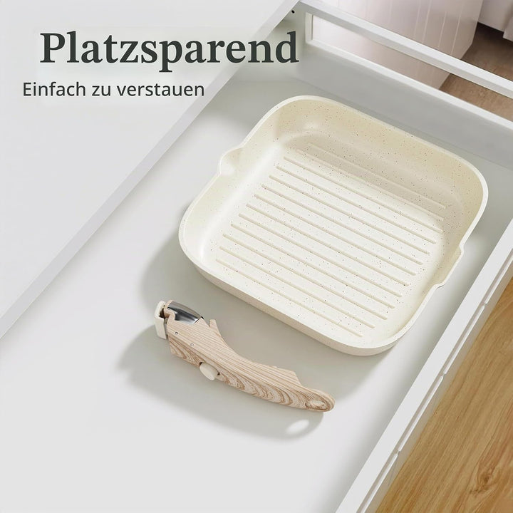 RIOVARM Grillpfanne Induktion 28 cm mit abnehmbaren Griffen, Antihaft Steakpfanne gerillt für alle H