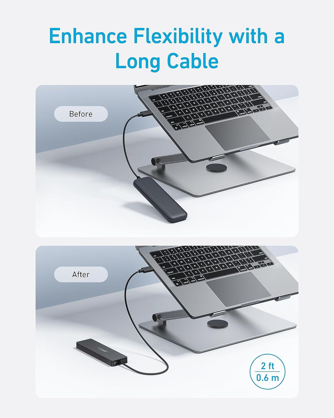 Anker USB-C Hub, 4 Port USB 3.0 Datenhub mit 5 Gbit/s Datenübertragung, 60cm Erweiterungskabel (ohne