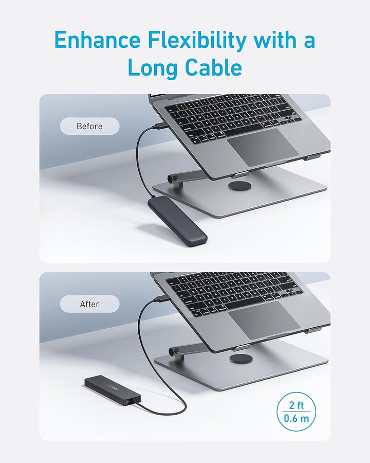 Anker USB-C Hub, 4 Port USB 3.0 Datenhub mit 5 Gbit/s Datenübertragung, 60cm Erweiterungskabel (ohne