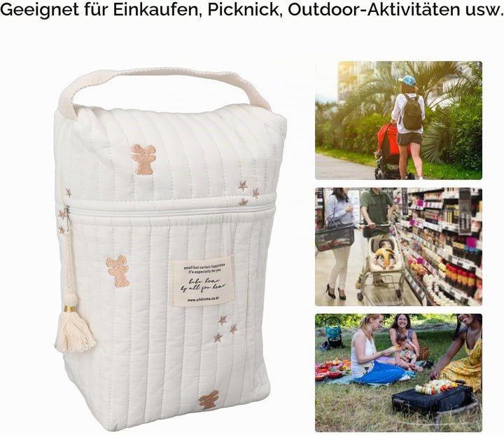 Hapivida Babyflaschentasche, Baby Mahlzeitentasche, Tragbare Flaschentasche mit Gesticktem Muster, F