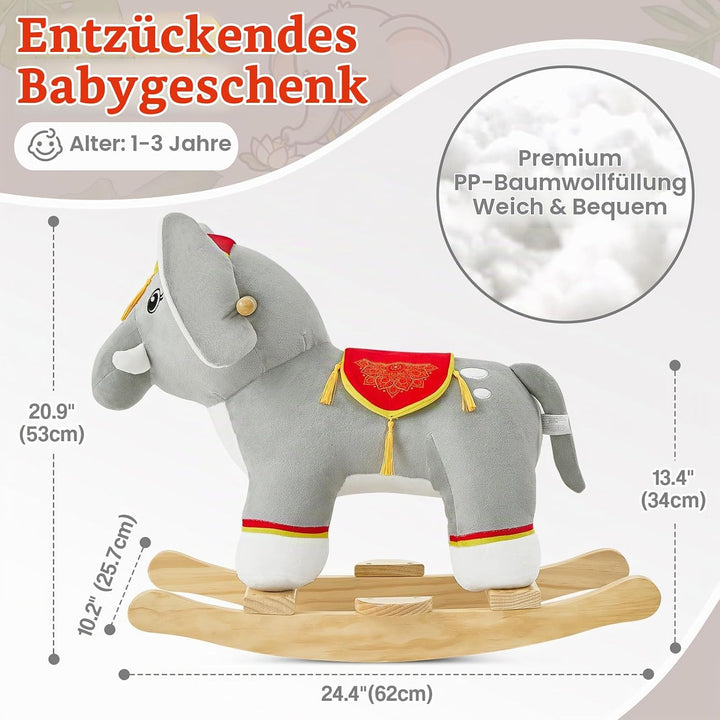 FUNLIO Thailändischer Elefant Schaukelpferd für Kleinkinder 1-3 Jahre, Niedliches Graues Elefant-Sch