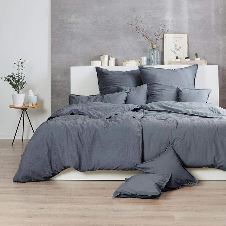 Bettwäsche Stonewashed Anthrazit 135x200 cm + 80x80 cm, Anthrazit 135x200 cm + 80x80 cm