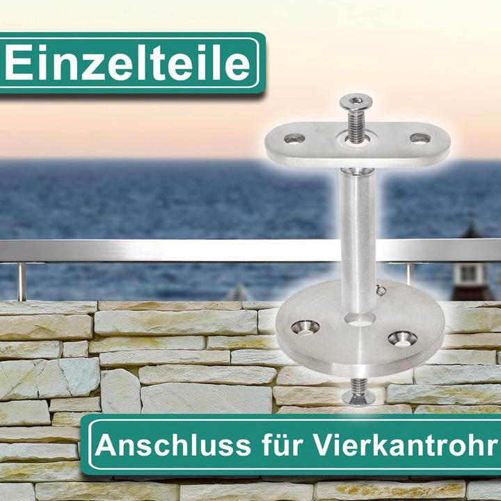 PRIOstahl Handlaufhalter Handlaufträger Wandhalter Handlaufstütze - 4 x Handlauf Flach an die Wand z