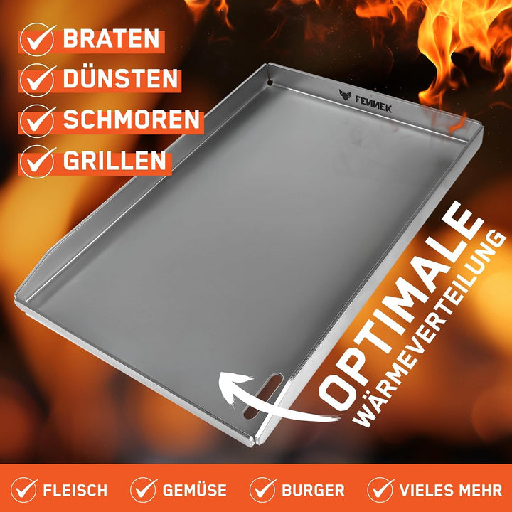 FENNEK Plancha für Napoleon 45 x 30 x 3,5 cm mit Vorderkante | 4,0 mm Edelstahl | Spülmaschinenfest