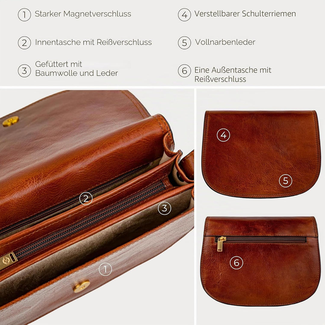Time Resistance Leder Umhängetasche Damen - Messenger Bags - Arbeitstasche Damen - Schultertasche -