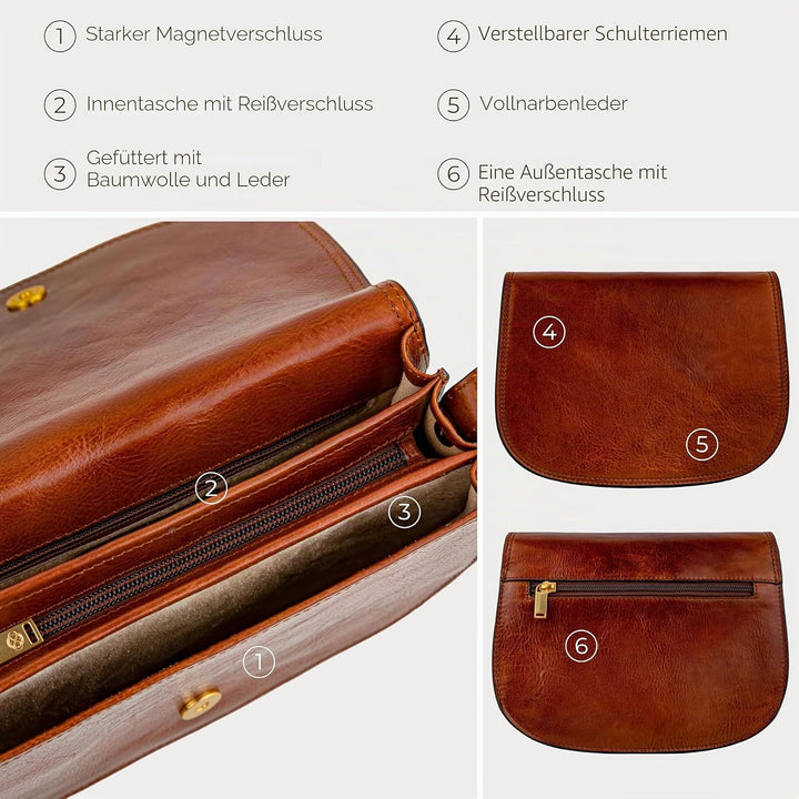 Time Resistance Leder Umhängetasche Damen - Messenger Bags - Arbeitstasche Damen - Schultertasche -