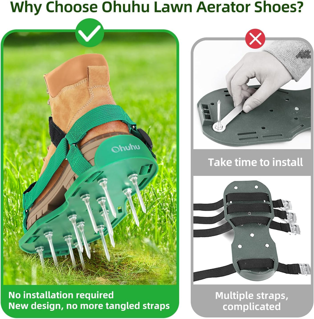 Ohuhu Rasenlüfter Schuhe Nagelschuhe mit Schaufel Kostenlose Installation, Rasenbelüfter Aerifiziere