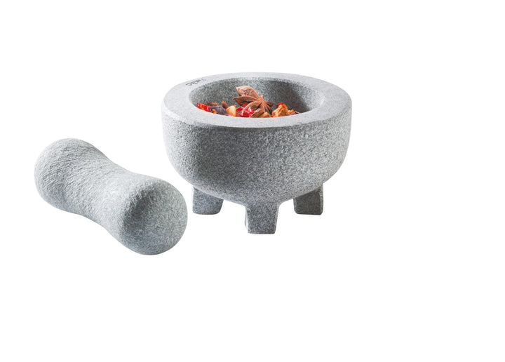 GEFU Granitmörser CRUNCHY Ø 10 cm – Kompakter Natursteinmörser mit Stössel für Gewürze, Kräuter &amp; Pa