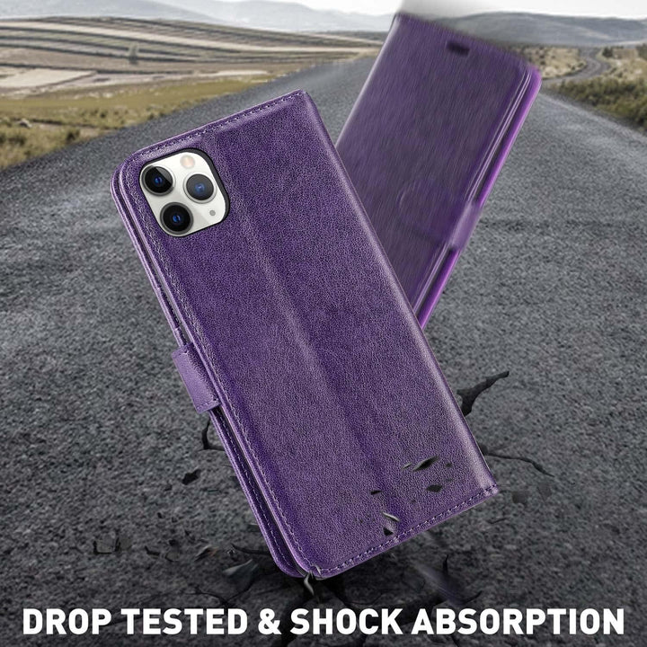 MONASAY iPhone 12 Pro Max Handyhülle 6.7 Zoll, [Schutzfolie][Kartenfach][Standfunktion][Magnet][RFID