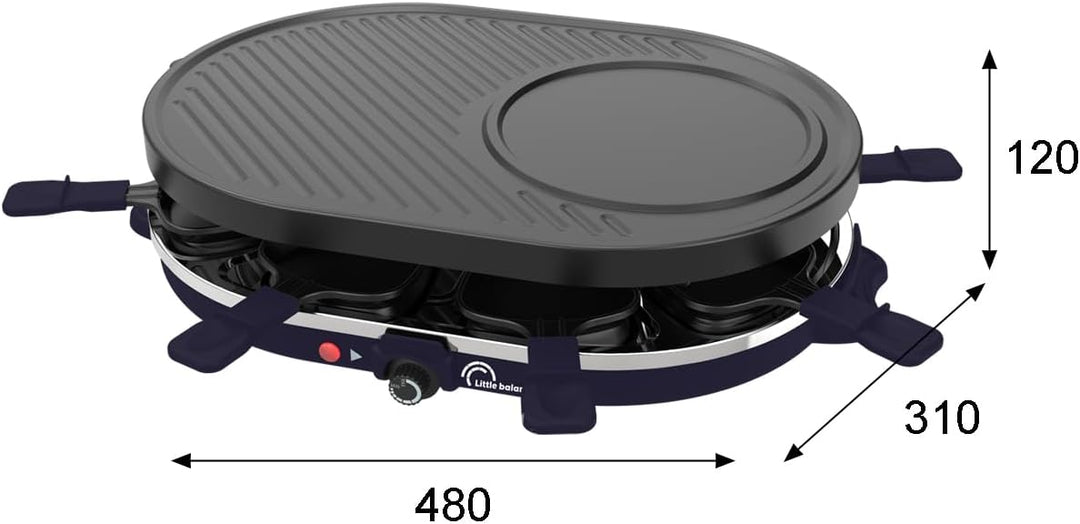 LITTLE BALANCE Raclette-Maker, Multi-Käse, 1200 W, für 8 Personen, abnehmbarer Grill/Crepe, Mitterna
