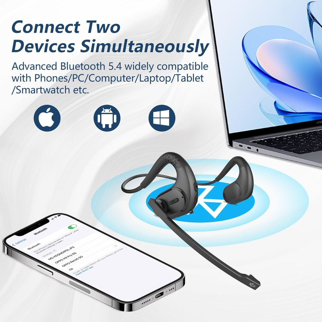 BANIGIPA Bluetooth Headset mit abnehmbarem Mikrofon, Noise Cancelling Wireless Headset für Telefone