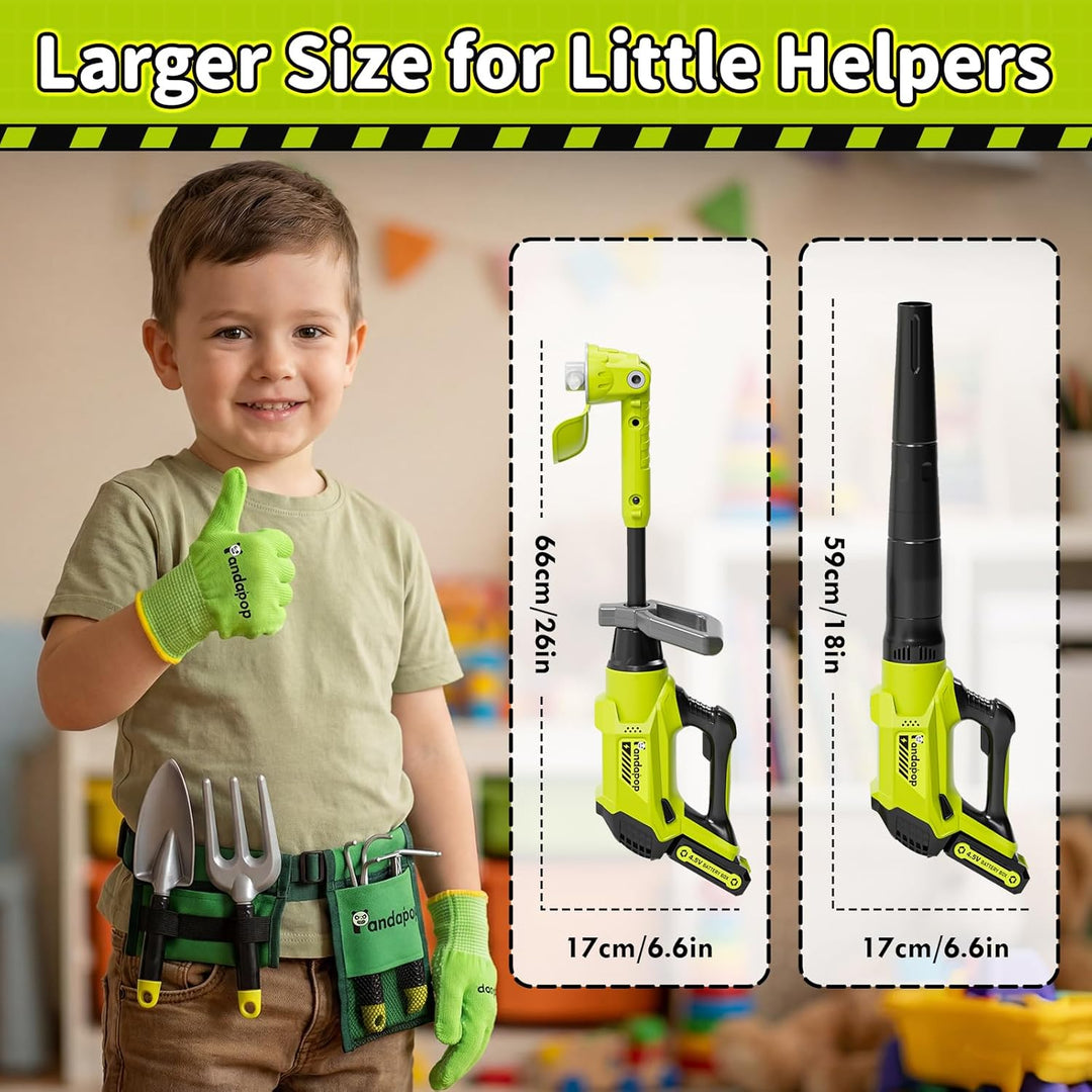 Pandapop 2 in 1 Werkzeug Kinder, Rasenmäher Kinder mit Lichteffekt & Kinder Laubbläser mit Geräusch,