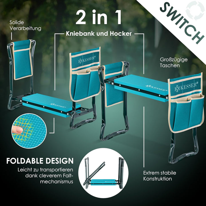 KESSER® 2 in 1 XXL Kniebank für Gartenarbeit Gepolstert Sitzunterlage Eva-Schaumkissen Gartenhocker
