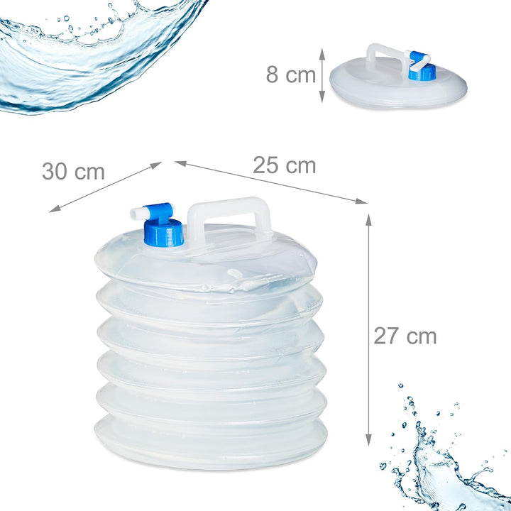 Relaxdays Wasserkanister faltbar 4er Set, Oval mit Hahn, Haltegriff, Camping Faltkanister BPA frei,