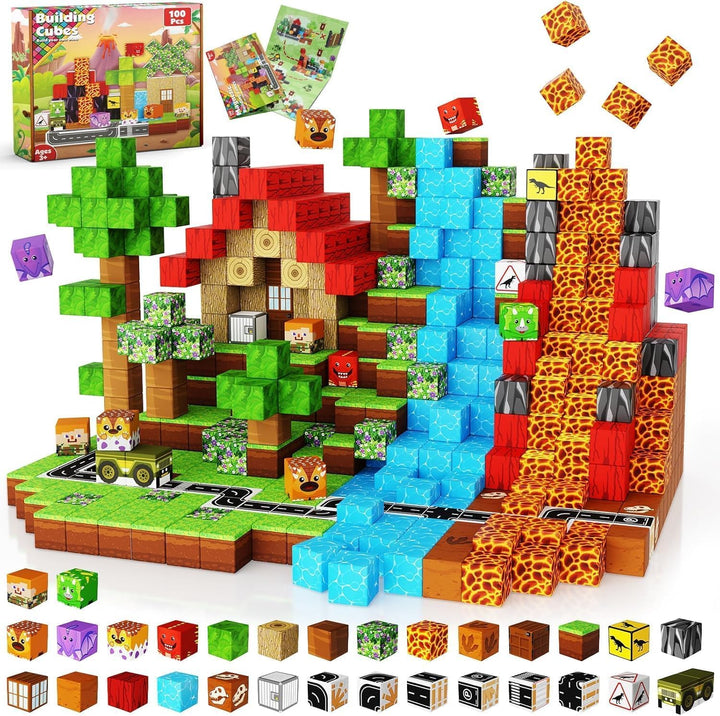 Magnetische Bausteine, 100 Teile Magnetbausteine Kinder – Kreatives 3D-Spielzeug mit Dinosauriern, V