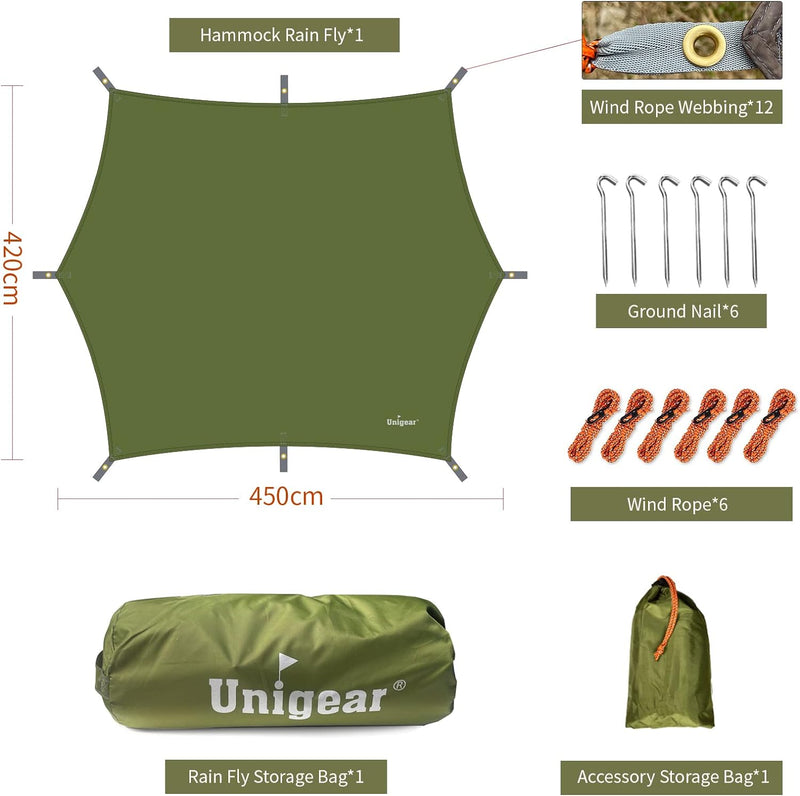 Unigear Zeltplane wasserdicht, 350x290cm/450x420cm sechseckig Tarp mit Ösen + 6 Aluminium Erdnägel+