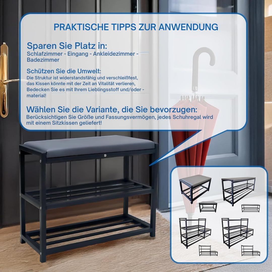 Maka Schuhregal Platzsparend, Schuhregal Mit Sitzbank Metall Schwarz, Shoe Rack Outdoor Wetterfest,