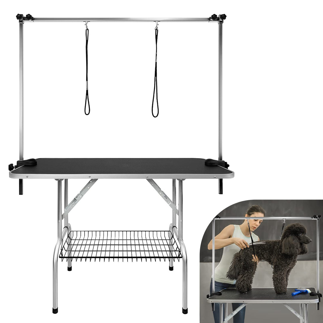 AufuN Trimmtisch für Hunde Schertisch, 113x60x76 cm Stabil Hundepflegetisch mit höhenverstellbarem G