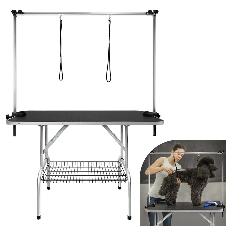 AufuN Trimmtisch für Hunde Schertisch, 113x60x76 cm Stabil Hundepflegetisch mit höhenverstellbarem G