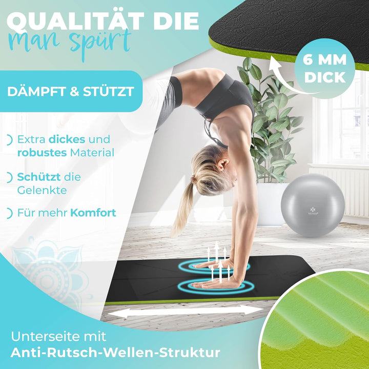 KESSER® Gymnastikmatte mit Tragegurt rutschfest TPE Yogamatte Gepolstert & rutschfest Fitnessmatte,