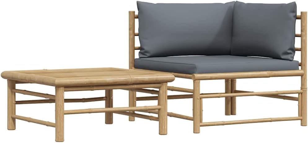 vidaXL Gartenmöbel 2-TLG. mit Dunkelgrauen Kissen Lounge Sofa Tisch Beistelltisch Sitzgruppe Ecksofa