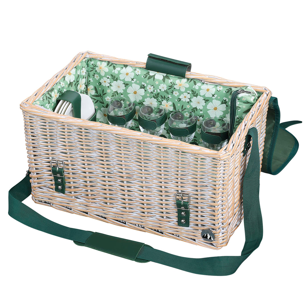 cilio Picknick-Korb Ponza, Für 4 Personen, Geflochtener Korb aus Weide, Deckel aus Bambus als Tisch