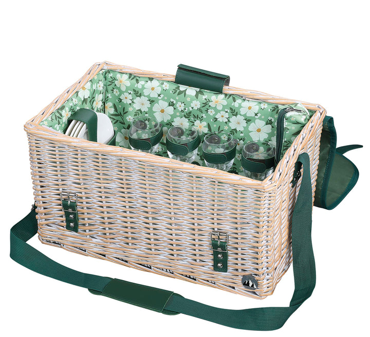 cilio Picknick-Korb Ponza, Für 4 Personen, Geflochtener Korb aus Weide, Deckel aus Bambus als Tisch