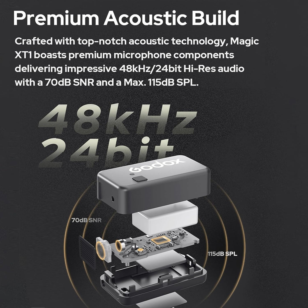 Godox Magic XT1 Kabelloses Lavalier Mikrofon - Stromversorgung und Speicher Integriert, OLED-Touchsc