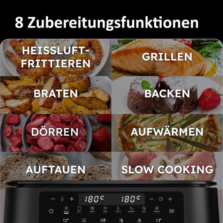 Haier Flex Heissluftfritteuse 2 Kammern I 11 L Airfryer Doppelkammer mit herausnehmbarer Trennwand &
