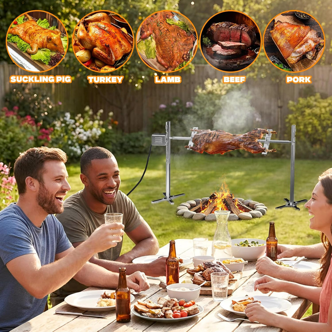 onlyfire Spanferkelgrill mit Motor, Edelstahl Spiessbratengrill, 5-stufige Höhenverstellung Spiessgr