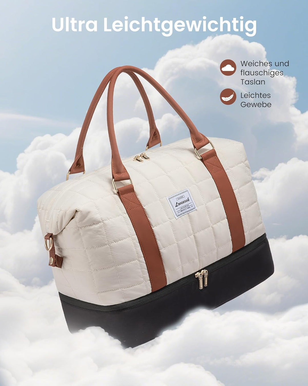 LOVEVOOK Reisetasche Damen, Leicht Puffer Weekender Handgepäck Tasche Kliniktasche Geburt Krankenhau