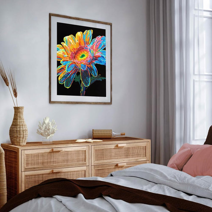 DIAMOND DOTZ 2594371 Original 5D Diamond Painting Set, Neon Gerbera, mit Neonfarben und Samt, DIY Di