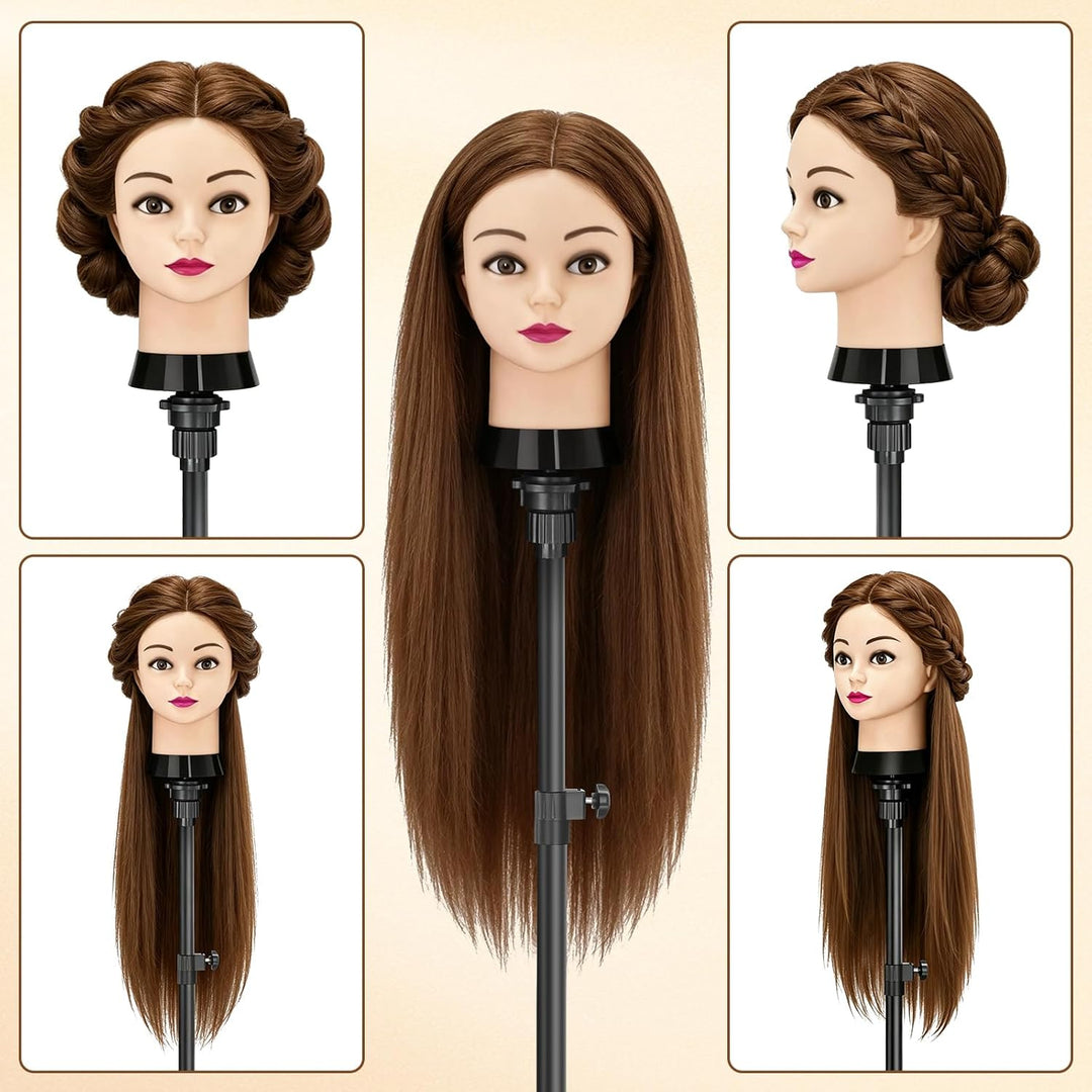 TwoWin Frisierkopf 80% Echthaar, Übungskopf 24 Zoll /60cm Friseurkopf, Trainingskopf für Friseure fü