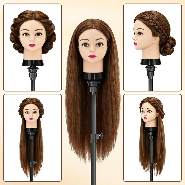 TwoWin Frisierkopf 80% Echthaar, Übungskopf 24 Zoll /60cm Friseurkopf, Trainingskopf für Friseure fü