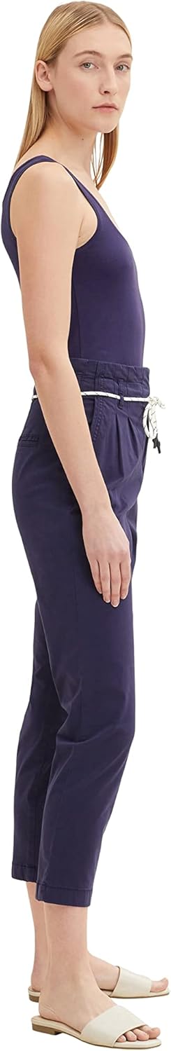 TOM TAILOR Damen Paperbag Chino Hose mit Gürtel 38W / 28L 11331 - Atlantic Ocean Blue, 38W / 28L 113