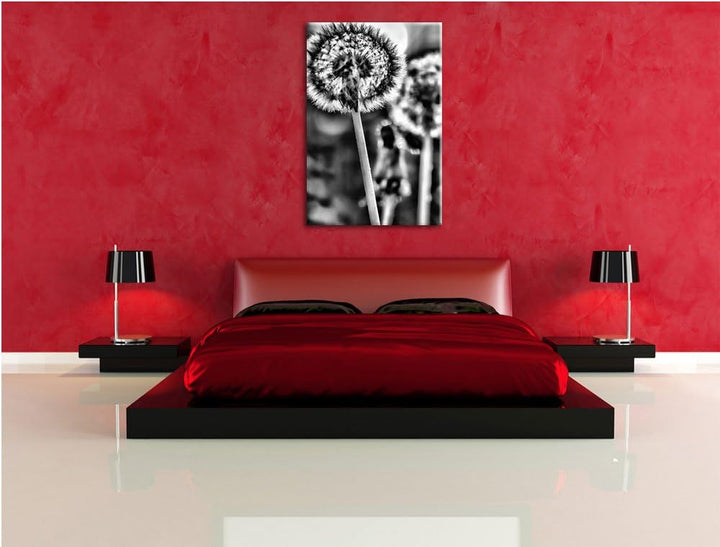 Monocrome, Pusteblume, Format: 100x70 auf Leinwand, XXL riesige Bilder fertig gerahmt mit Keilrahmen