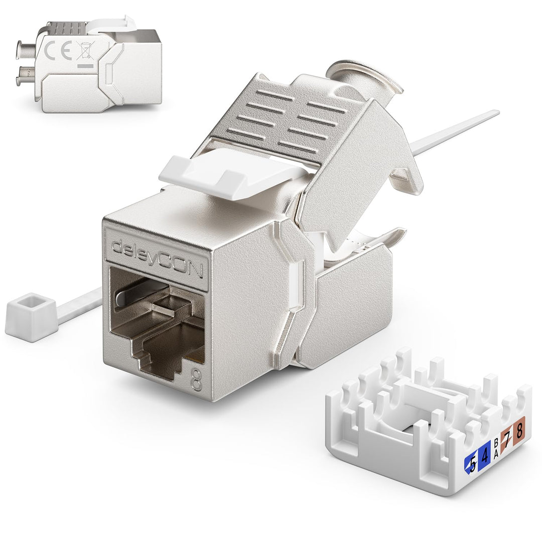 deleyCON 12x CAT 8 Keystone Jack Modul Patchkabel Netzwerkkabel Optimal für CAT8 CAT7 CAT7a Verlegek