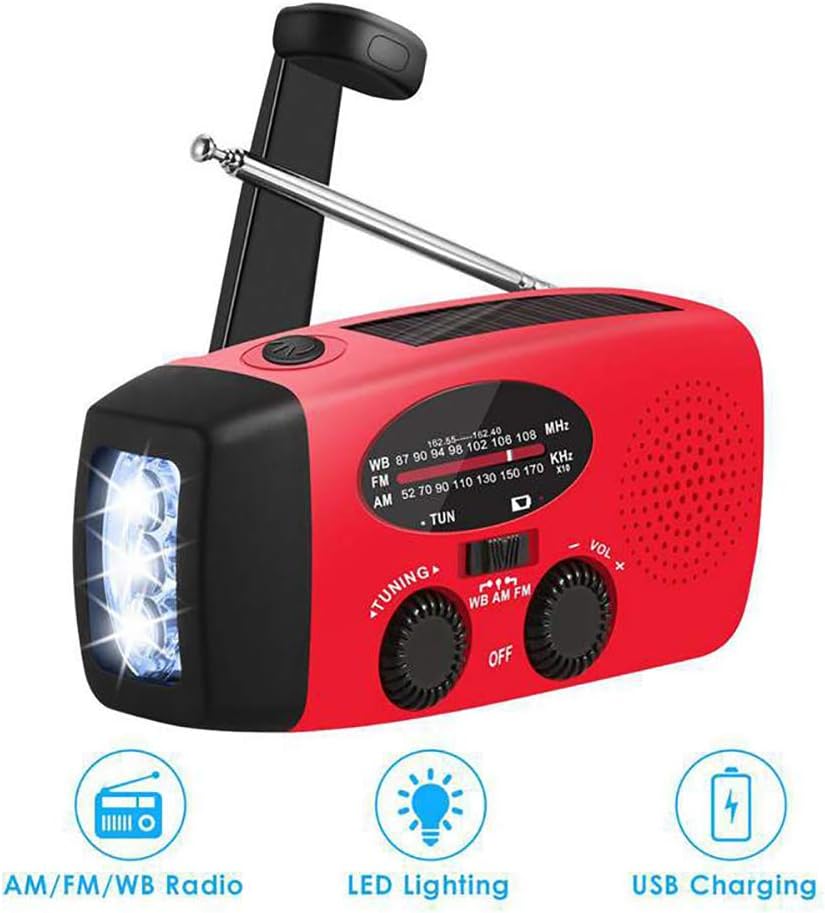 Notfallradio mit 2000mAh Powerbank, Kurbel, Solar, AM/FM & LED Taschenlampe – Tragbares NOAA Wetterr