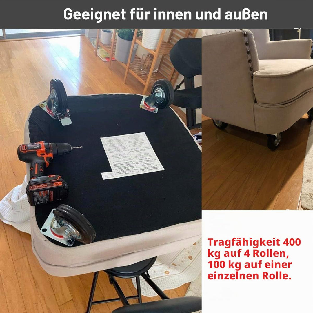Schwerlastrollen 125mm mit Bremse, 4 Stück Transportrollen Lenkrollen bis 400kg, Gummi Möbelrollen 3
