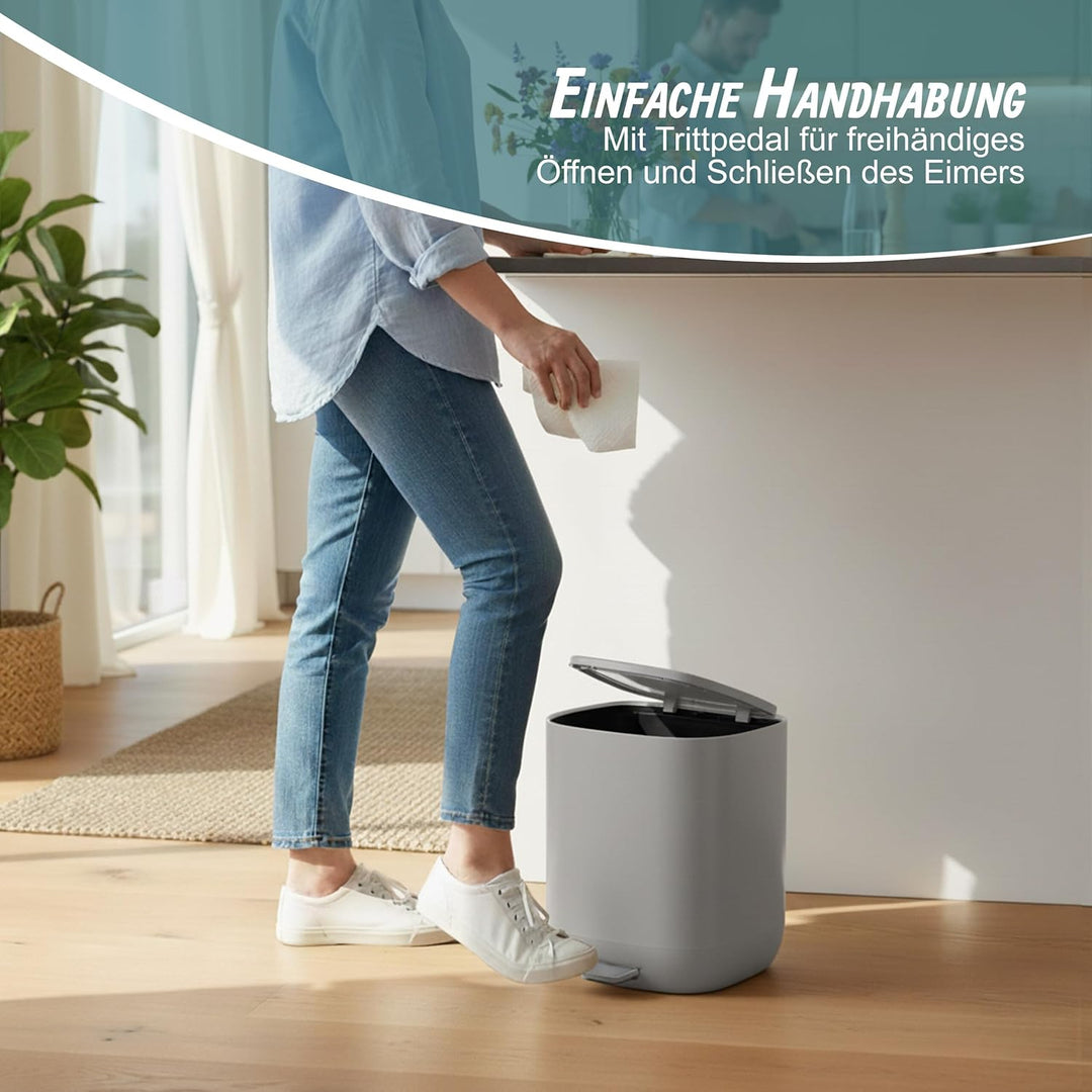 Relaxdays Mülleimer Bad, 5 l, Kosmetikeimer mit Soft-Close, Matte Optik, entnehmbarer Inneneimer, Tr