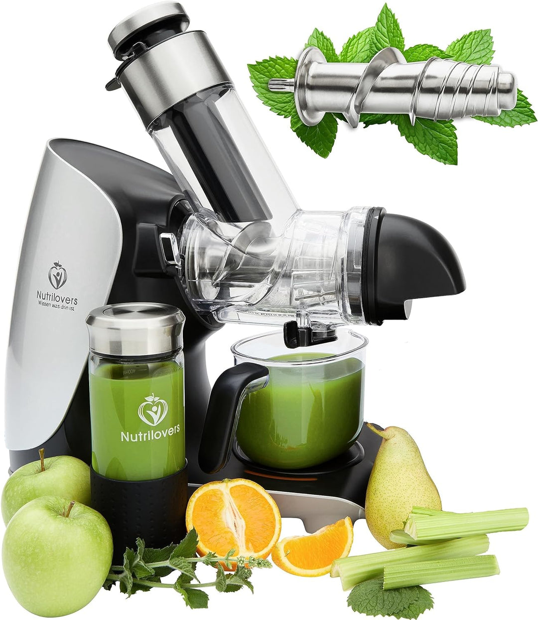 *Neuheit* GREEN-PRESS EDELSTAHL Slow Juicer mit Edelstahl Pressschnecke BPA-frei | Entsafter Selleri