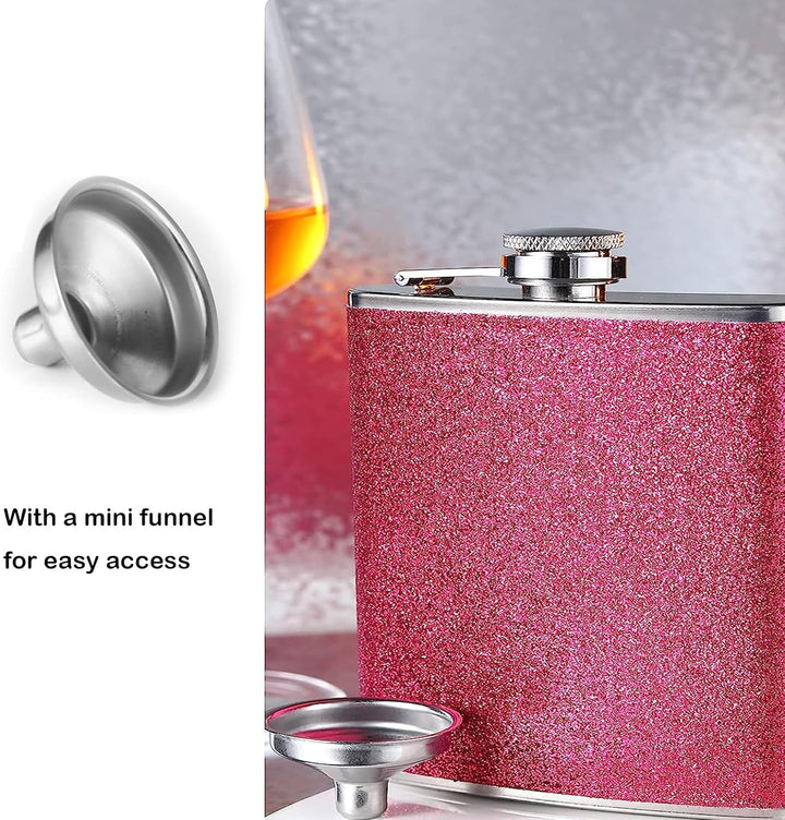 Frauen Flachmann Klein mit Glitzer Color Mini Mit A Trichter Tragbar Edelstahl Flachmann Tragbar Ede