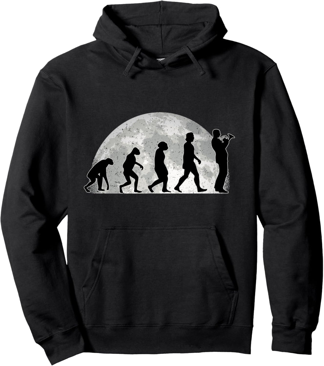 Hornist Evolution Mond Horn Musiker Waldhorn Pullover Hoodie