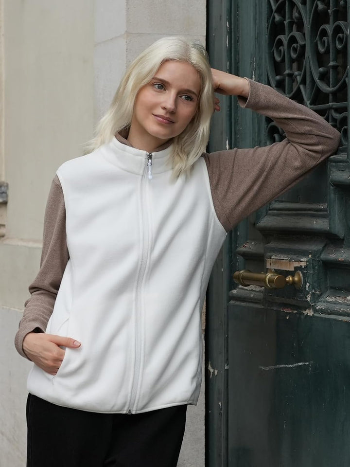 fuinloth Damen Weste Ärmellose Fleeceweste Leicht Stehkragen Weste mit Reissverschlusstaschen XL Elf