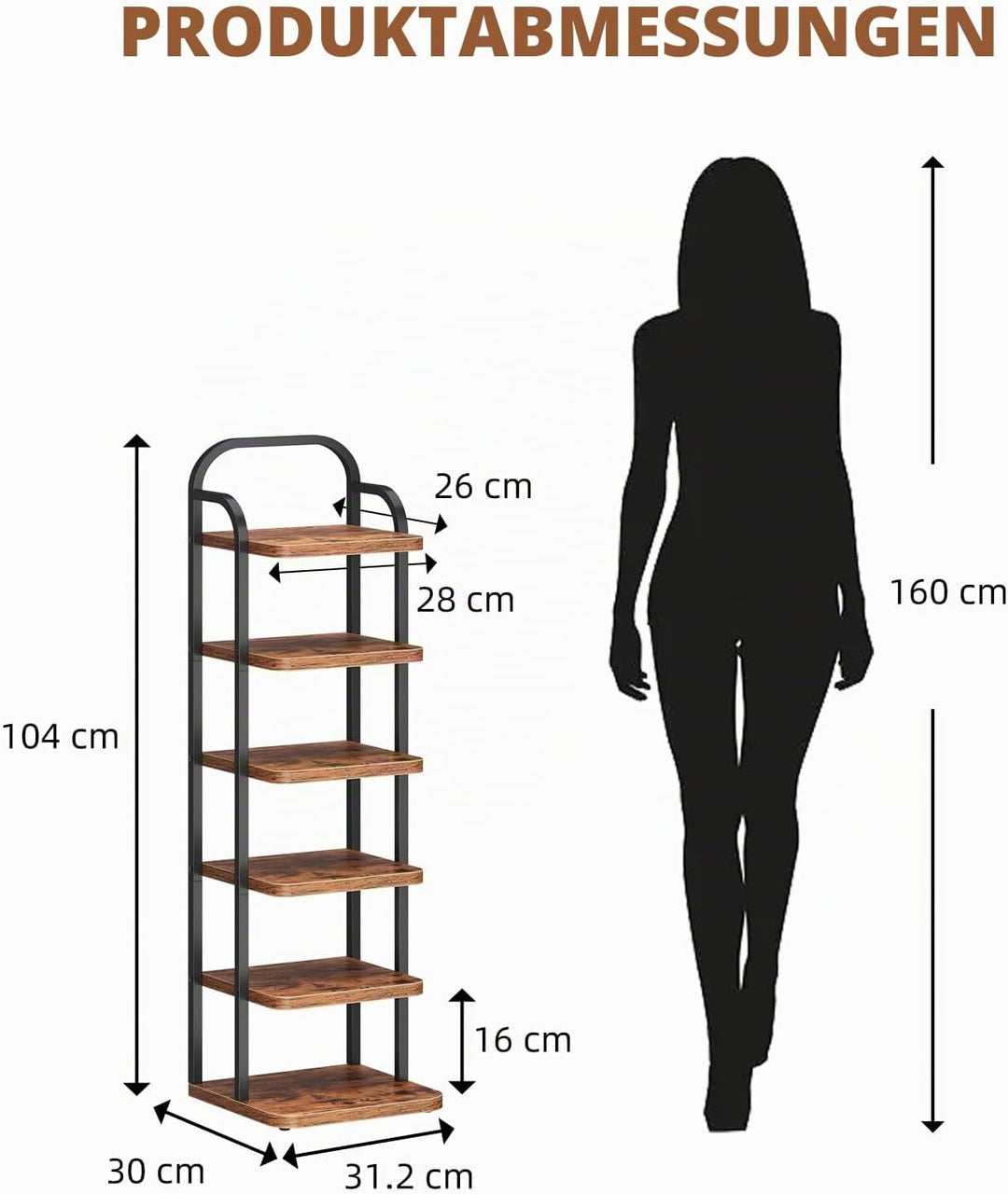 Dripex Vertikales Schuhregal mit 6 Ebenen, Schuhablage schmal Metall, Verstellbar Ablage, platzspare