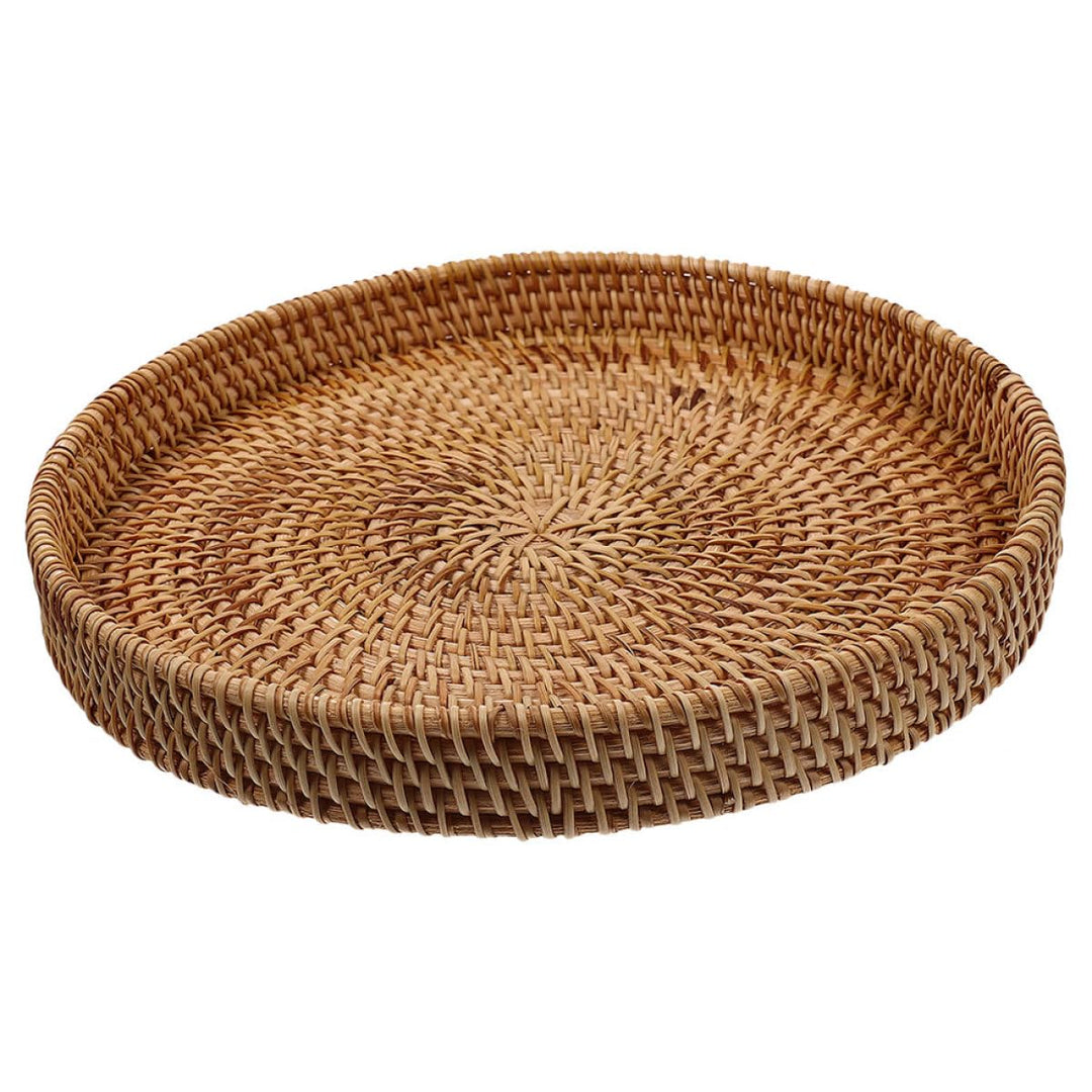 Rundes Handgeflochtenes Rattan Tablett 30cm aus Weide Flacher Aufbewahrungskorb für Küche Couchtisch